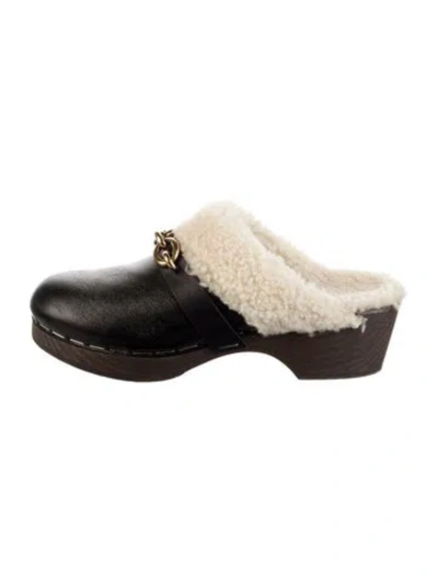 Pre-owned Saint Laurent Leather Chain-link Accents Mules In Black