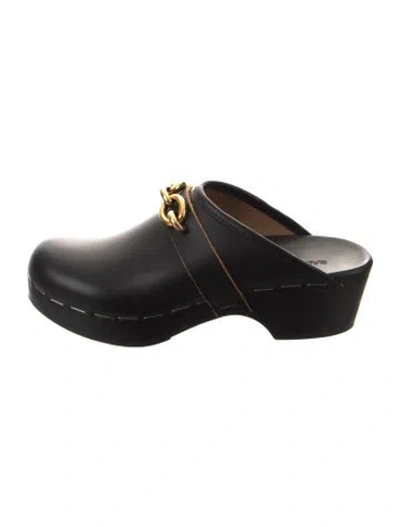 Pre-owned Saint Laurent Leather Chain-link Accents Mules In Black