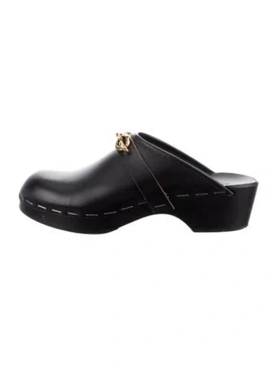 Pre-owned Saint Laurent Leather Chain-link Accents Mules In Black