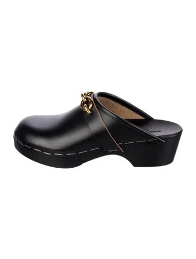 Pre-owned Saint Laurent Leather Chain-link Accents Mules In Black