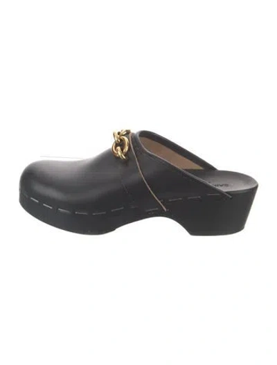 Pre-owned Saint Laurent Leather Chain-link Accents Mules In Black