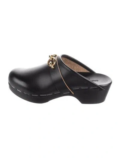 Pre-owned Saint Laurent Leather Chain-link Accents Mules In Black