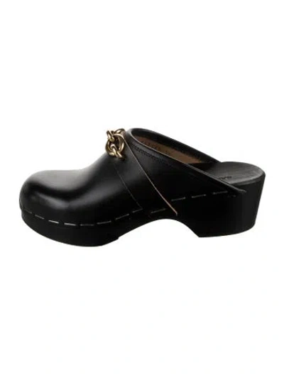 Pre-owned Saint Laurent Leather Chain-link Accents Mules In Black