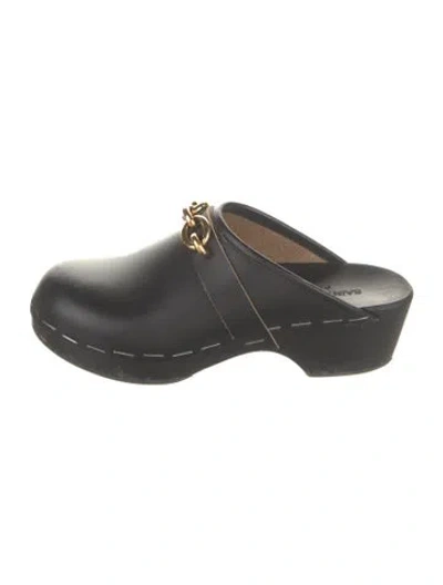 Pre-owned Saint Laurent Leather Chain-link Accents Mules In Black
