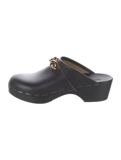 Pre-owned Saint Laurent Leather Chain-link Accents Mules In Black
