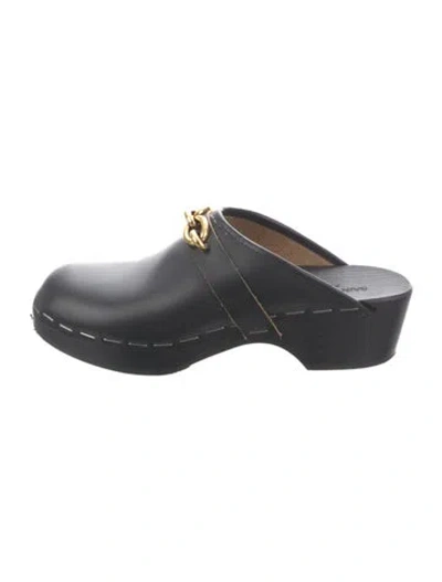 Pre-owned Saint Laurent Leather Chain-link Accents Mules In Black