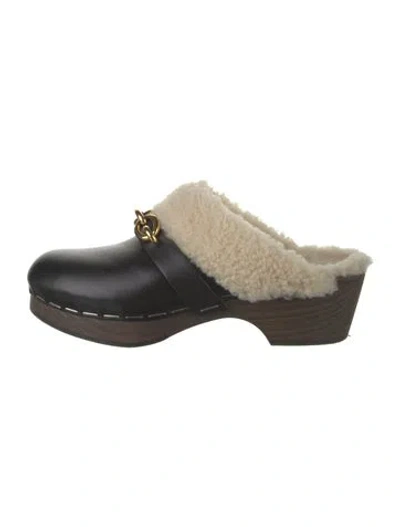 Pre-owned Saint Laurent Leather Chain-link Accents Mules In Black