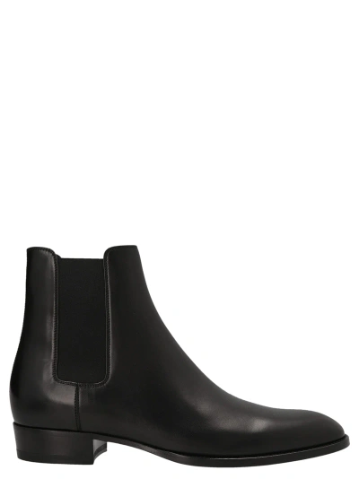 SAINT LAURENT BLACK LEATHER CHELSEA WYATT ANKLE BOOTS