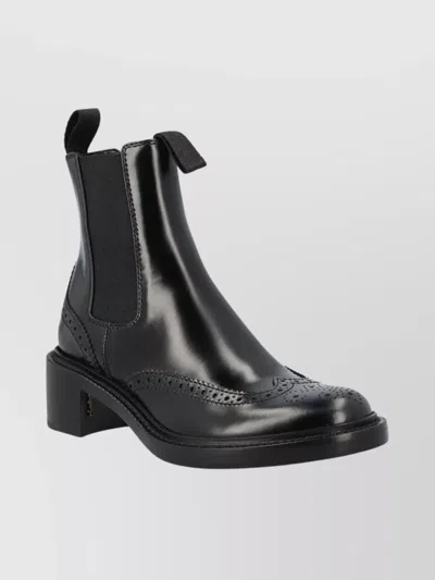 Saint Laurent Leather Chelsea Boots Block Heel Design In Black