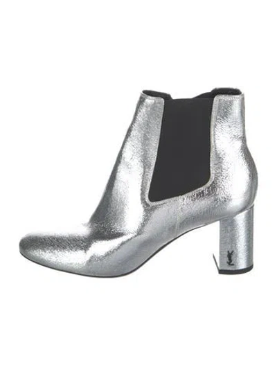 Pre-owned Saint Laurent Leather Chelsea Boots In Metallic/silver
