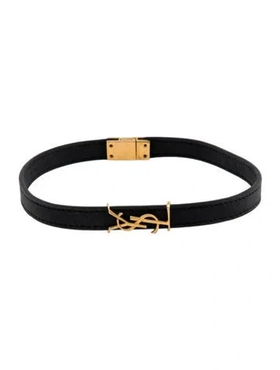 Pre-owned Saint Laurent Leather Choker, 13.25" In Black
