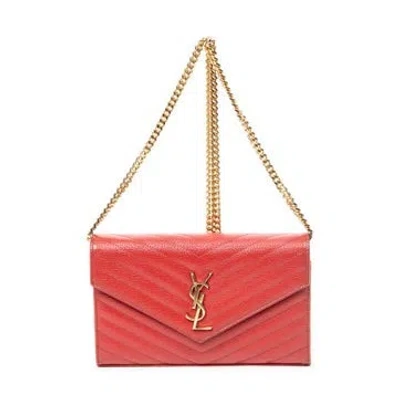 Pre-owned Saint Laurent Leather Classic Cassandre Chain Wallet In Red