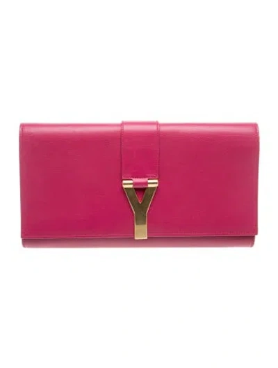 Pre-owned Saint Laurent Leather Classic Y Ligne Clutch In Red