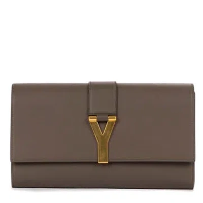 Pre-owned Saint Laurent Leather Classic Y Line Clutch In Grey