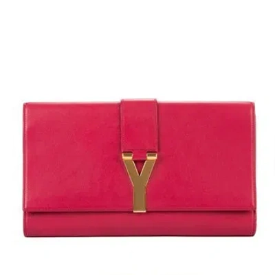 Pre-owned Saint Laurent Leather Classic Y Line Clutch In Pink
