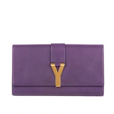Pre-owned Saint Laurent Leather Classic Y Line Clutch In Purple