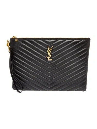 Pre-owned Saint Laurent Leather Clutch 2025 In Black