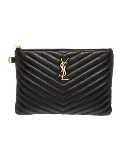Pre-owned Saint Laurent Leather Clutch In Black
