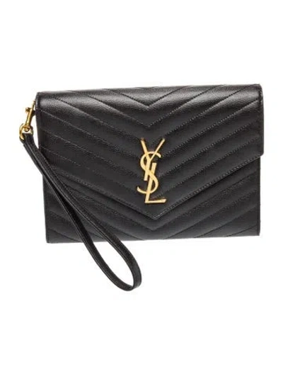 Pre-owned Saint Laurent Leather Clutch In Black