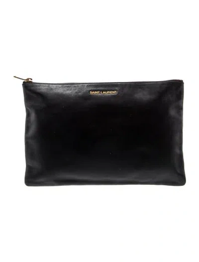 Pre-owned Saint Laurent Leather Clutch In Black