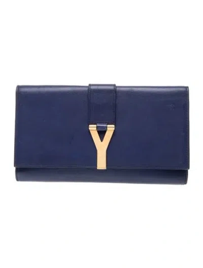 Pre-owned Saint Laurent Leather Clutch In Blue