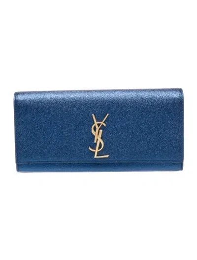 Pre-owned Saint Laurent Leather Clutch In Blue