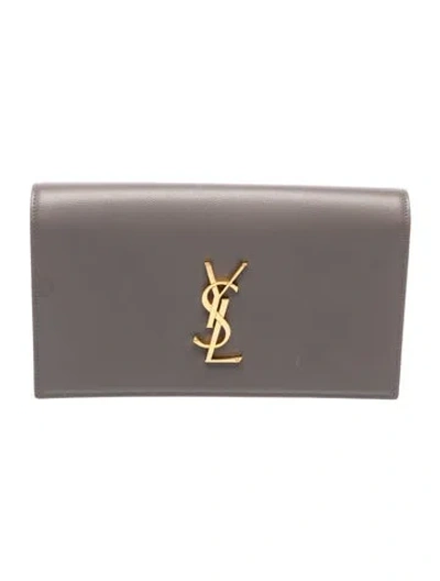 Pre-owned Saint Laurent Leather Clutch In Gray