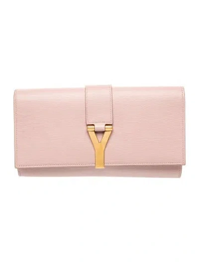 Pre-owned Saint Laurent Leather Clutch Medium In Pink