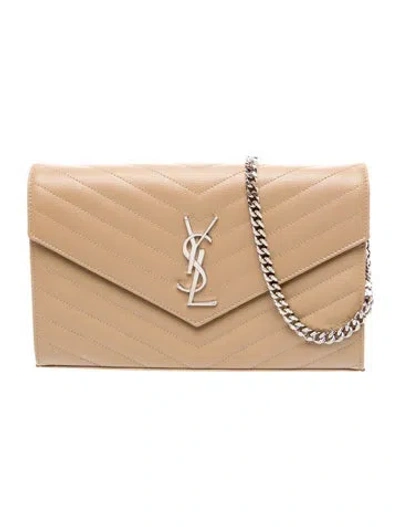 Pre-owned Saint Laurent Leather Clutch In Neutral