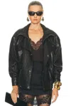 Saint Laurent Leather Coat In Black