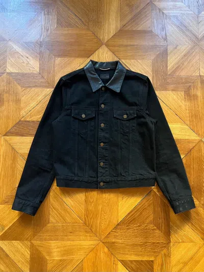 Pre-owned Saint Laurent Leather Collar Denim Jacket