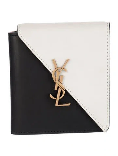 Pre-owned Saint Laurent Leather Colorblock Pattern Bifold Wallet In Black/white
