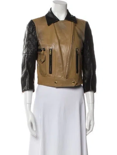 Pre-owned Saint Laurent Leather Colorblock Pattern Biker Jacket In Brown