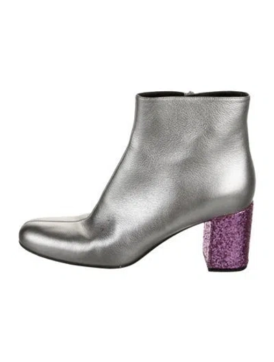 Pre-owned Saint Laurent Leather Colorblock Pattern Boots In Silver