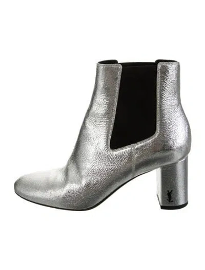 Pre-owned Saint Laurent Leather Colorblock Pattern Chelsea Boots In Silver