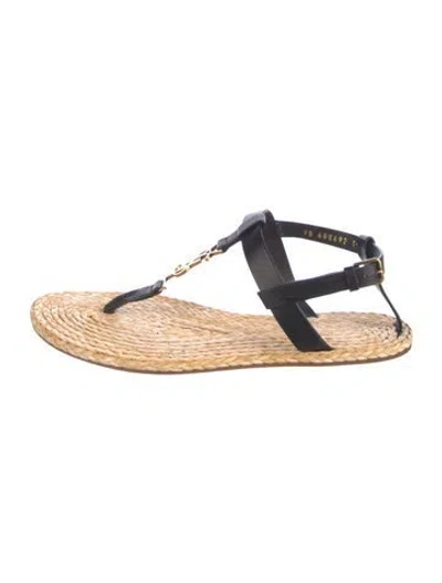 Pre-owned Saint Laurent Leather Colorblock Pattern Espadrilles In Black