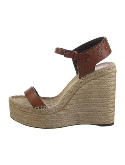 Pre-owned Saint Laurent Leather Colorblock Pattern Espadrilles In Brown