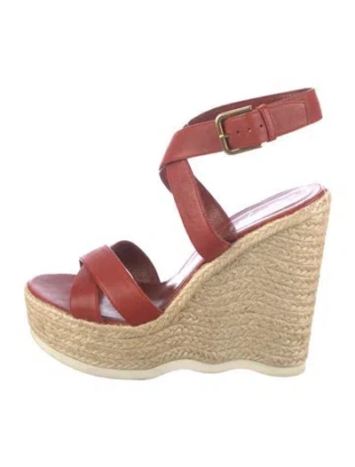 Pre-owned Saint Laurent Leather Colorblock Pattern Espadrilles In Orange