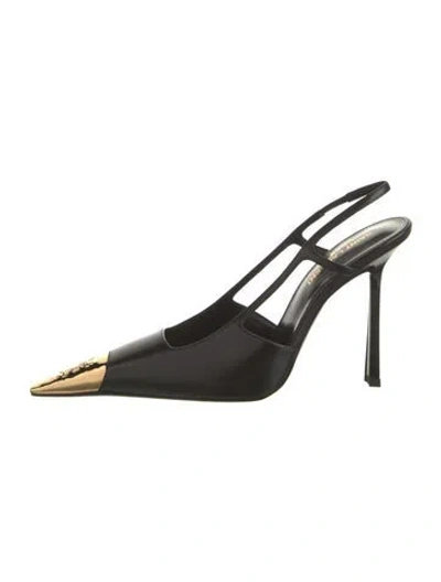 Pre-owned Saint Laurent Leather Colorblock Pattern Slingback Pumps In Black