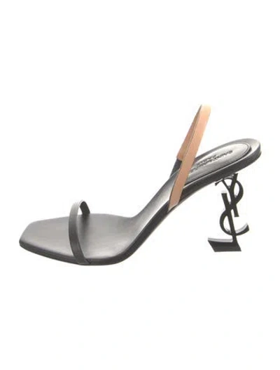 Pre-owned Saint Laurent Leather Colorblock Pattern Slingback Sandals In Black