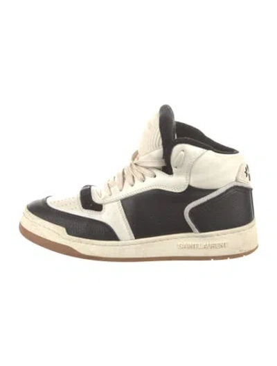 Pre-owned Saint Laurent Leather Colorblock Pattern Sneakers In White