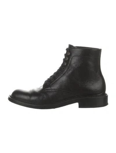Pre-owned Saint Laurent Leather Combat Boots In Black