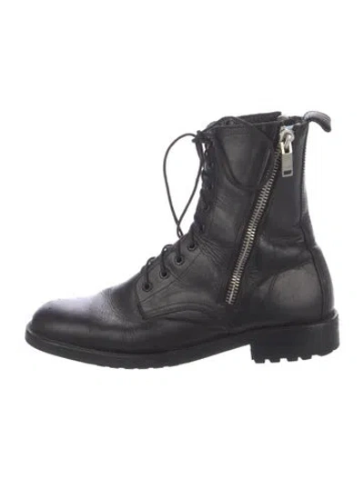 Pre-owned Saint Laurent Leather Combat Boots In Black