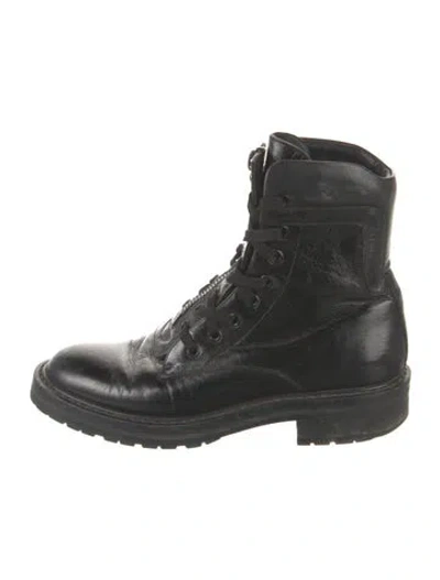 Pre-owned Saint Laurent Leather Combat Boots In Black