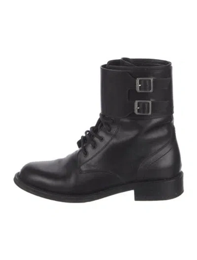 Pre-owned Saint Laurent Leather Combat Boots In Black