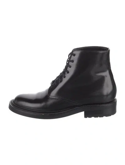 Pre-owned Saint Laurent Leather Combat Boots In Black