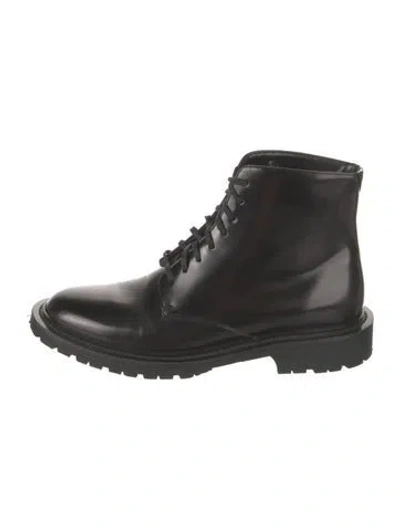 Pre-owned Saint Laurent Leather Combat Boots In Black