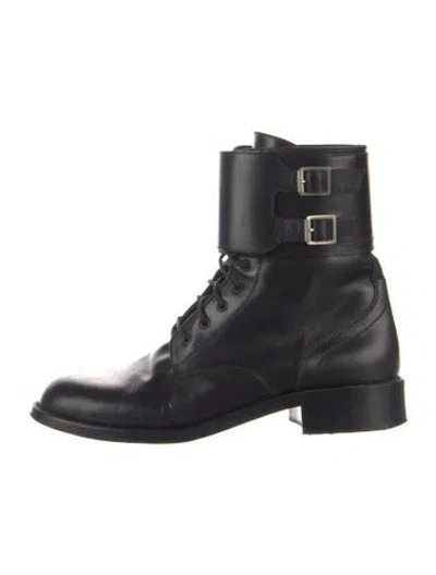 Pre-owned Saint Laurent Leather Combat Boots In Blue