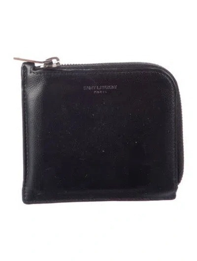 Pre-owned Saint Laurent Leather Compact Wallet In Black