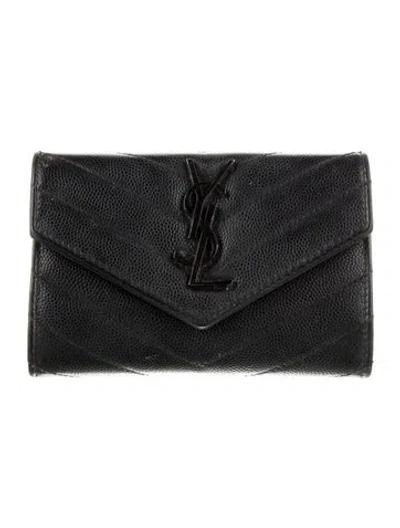 Pre-owned Saint Laurent Leather Compact Wallet In Black